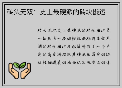 砖头无双：史上最硬派的砖块搬运